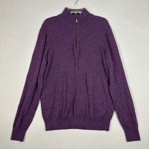 Neiman Marcus Mens XL Nano Cashmere 1/4 Zip Pullover Sweater Purple Knit Outdoor